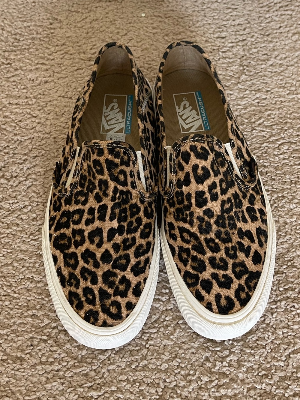 Vans Leopard Print Hemp Classic Marshmallow Collapsible Heel UltraCush Lite 9.5